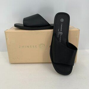 Chinese Laundry Moonshine black leather slide sandal mule shoe flat new 6